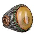 Natural Agate Stone Men's Ring, Sultan Ring, 925 Sterling Silver Ring