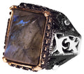 925 Sterling Silver Ring, Raw Labradorite Natural Stone, Men's Ring, Handmade Ring