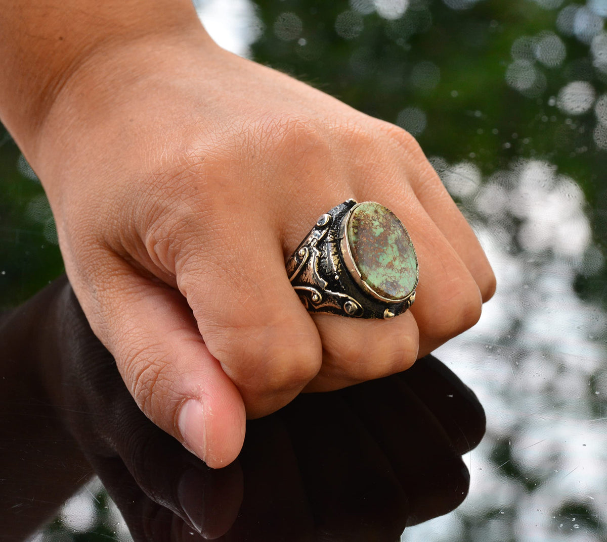 Kambo Natural Arizona Turquoise Gemstone Ring (Model-2) — 7
