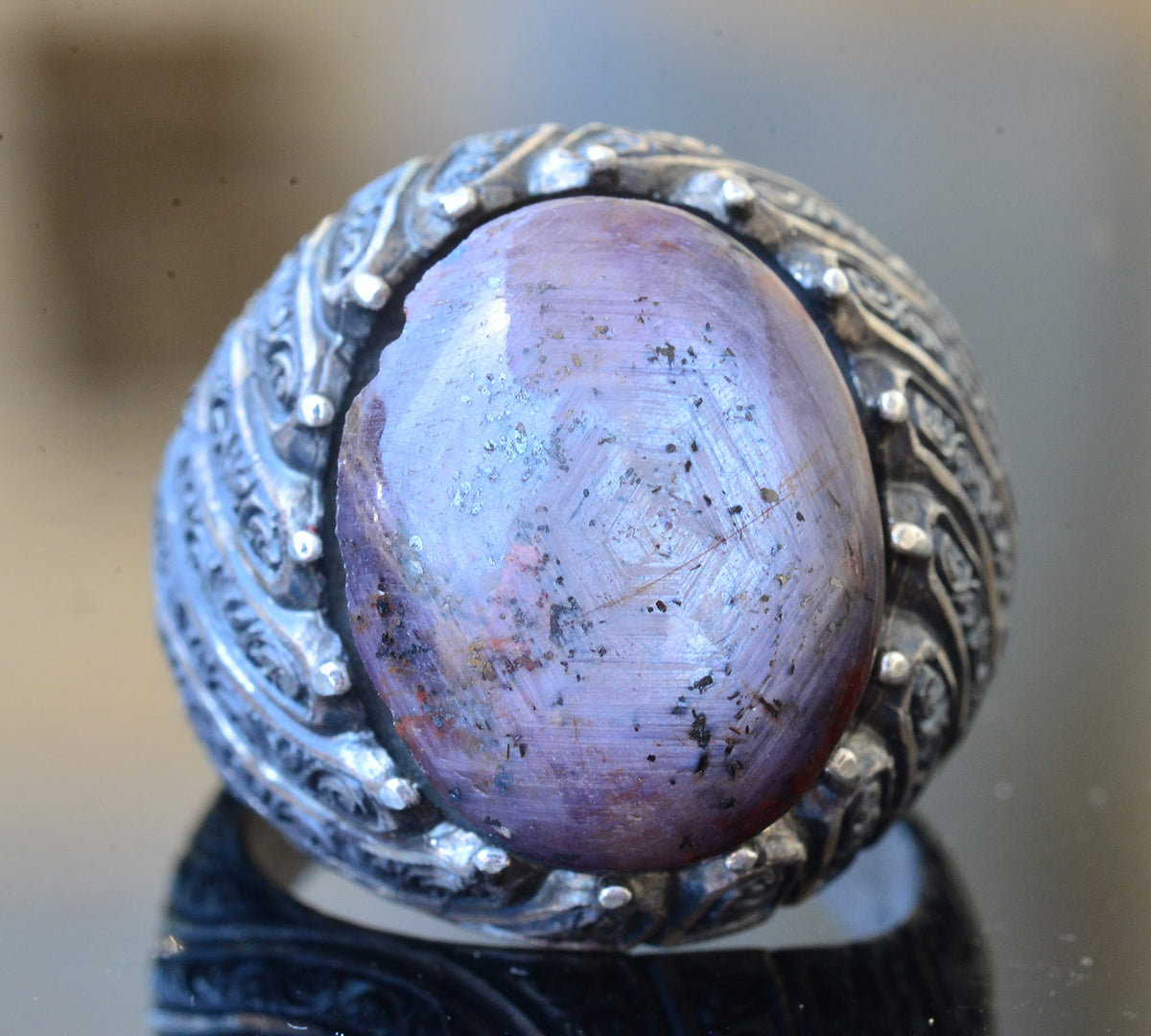 KAMBO Handmade Men's Antique Star Ruby Ring in 925 Sterling Silver, Vintage Statement Jewelry, Natural Gemstone, Classic