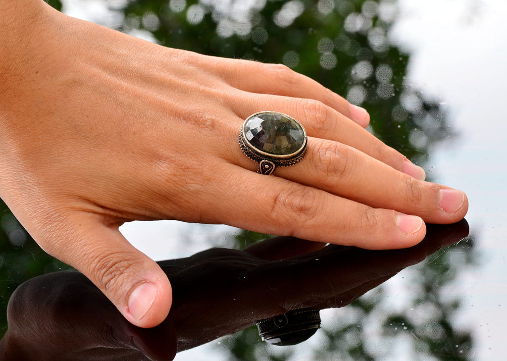 Silver Ring, Natural Emerald Stone, Vintage Design — 6