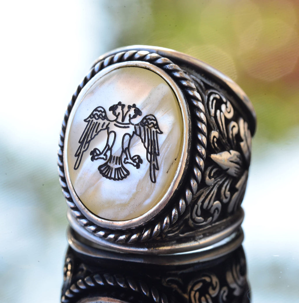 Double Headed Eagle Ring - 925 Sterling Silver Men's Ring - Silver Albanian Eagle Jewelry — 4