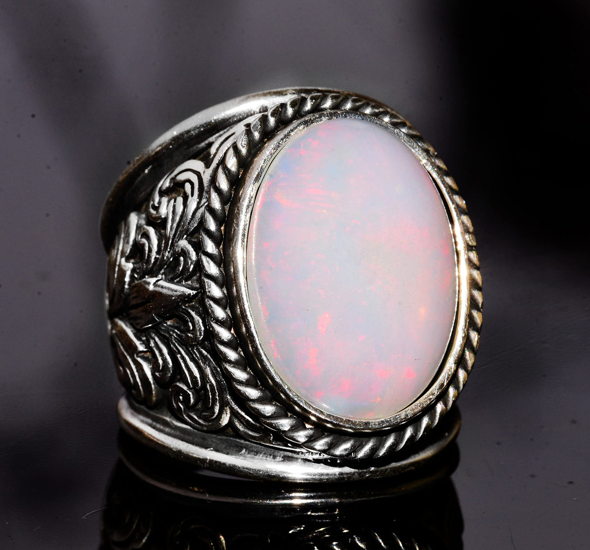 Real Natural Australian Opal 10.00 Carat Silver Ring — 3