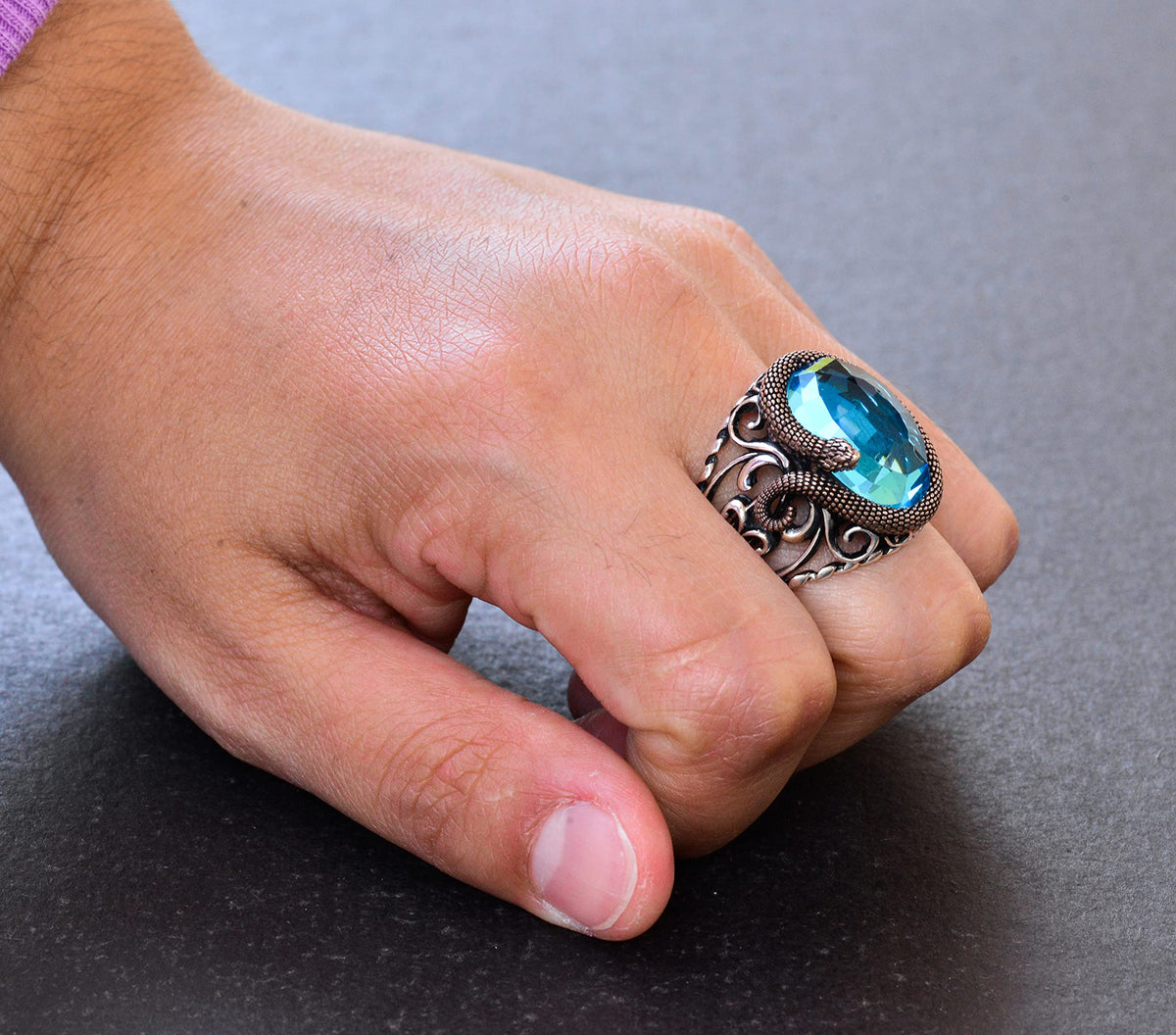Snake Figure 925 Sterling Silver Men's Ring Collection — 7