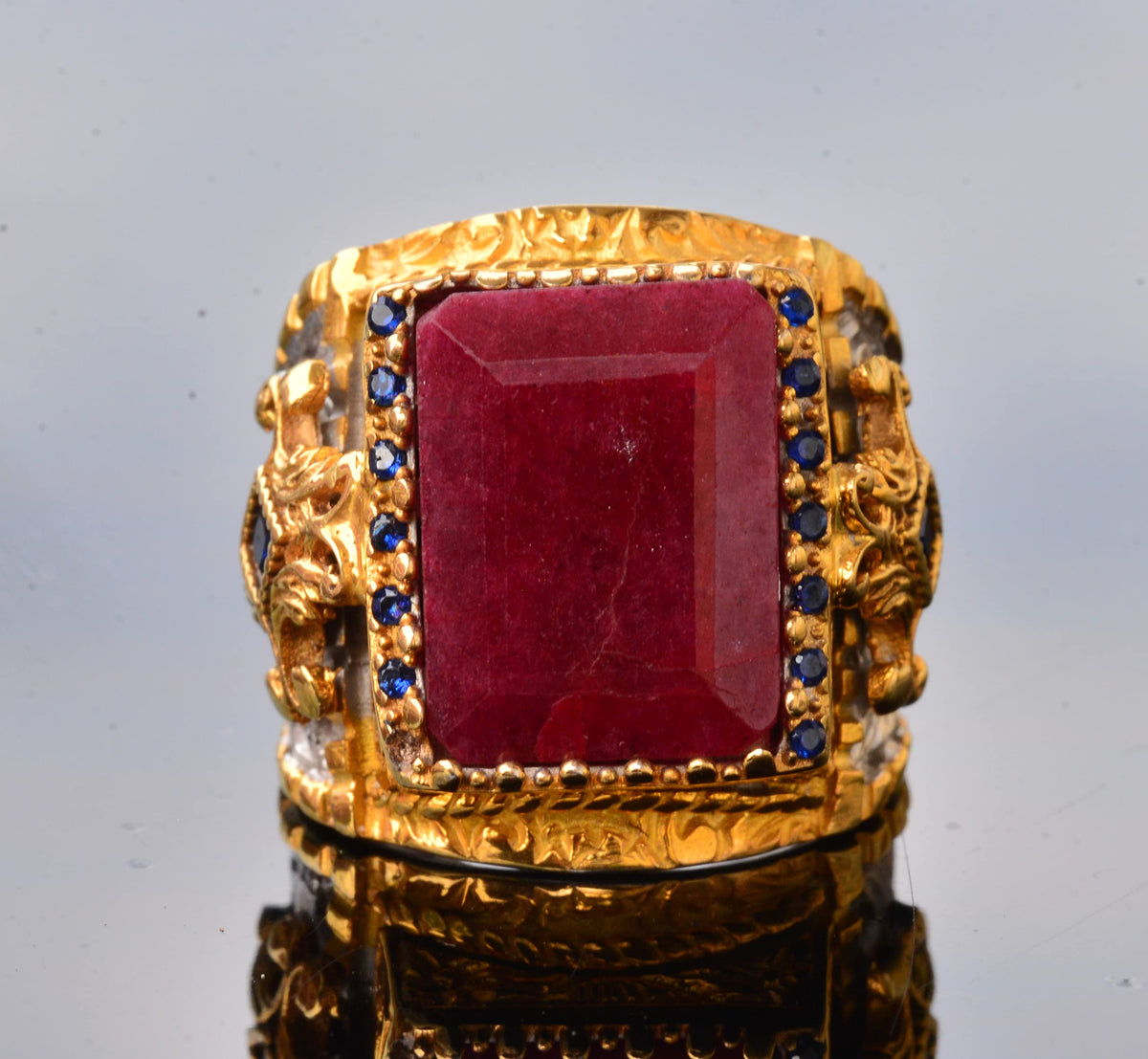 Handmade Natural Ruby Stone Gold Plated Silver Men's Ring - Symbol of Passion and Abundance — 5