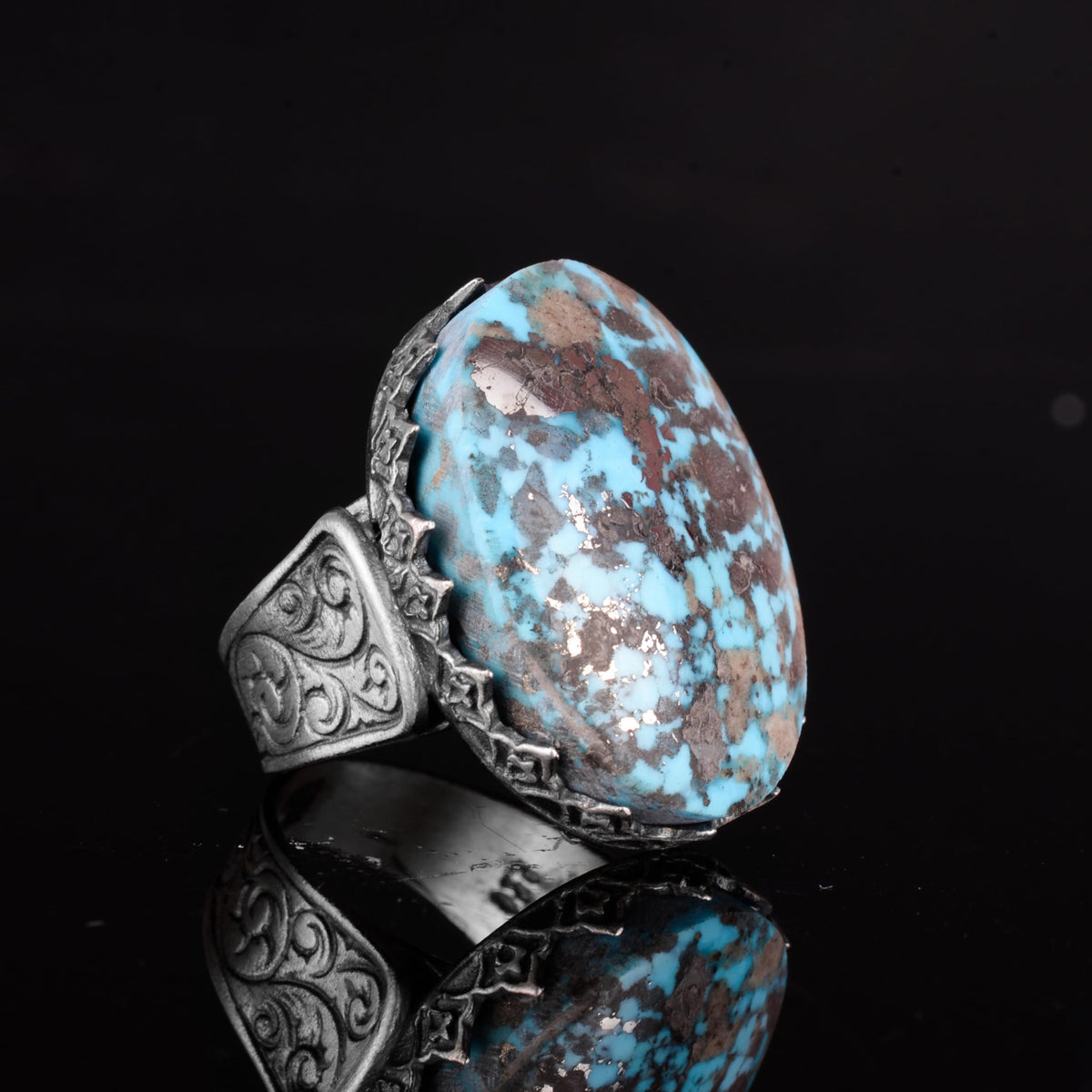 KAMBO 925 Sterling Silver Natural Turquoise Stone Large Men's Ring – Handmade Spiritual Healing Jewelry (Style-5) — 6