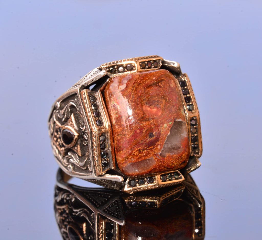 Natural Pietersite Rectangular Stone Ring - 925 Sterling Silver — 3
