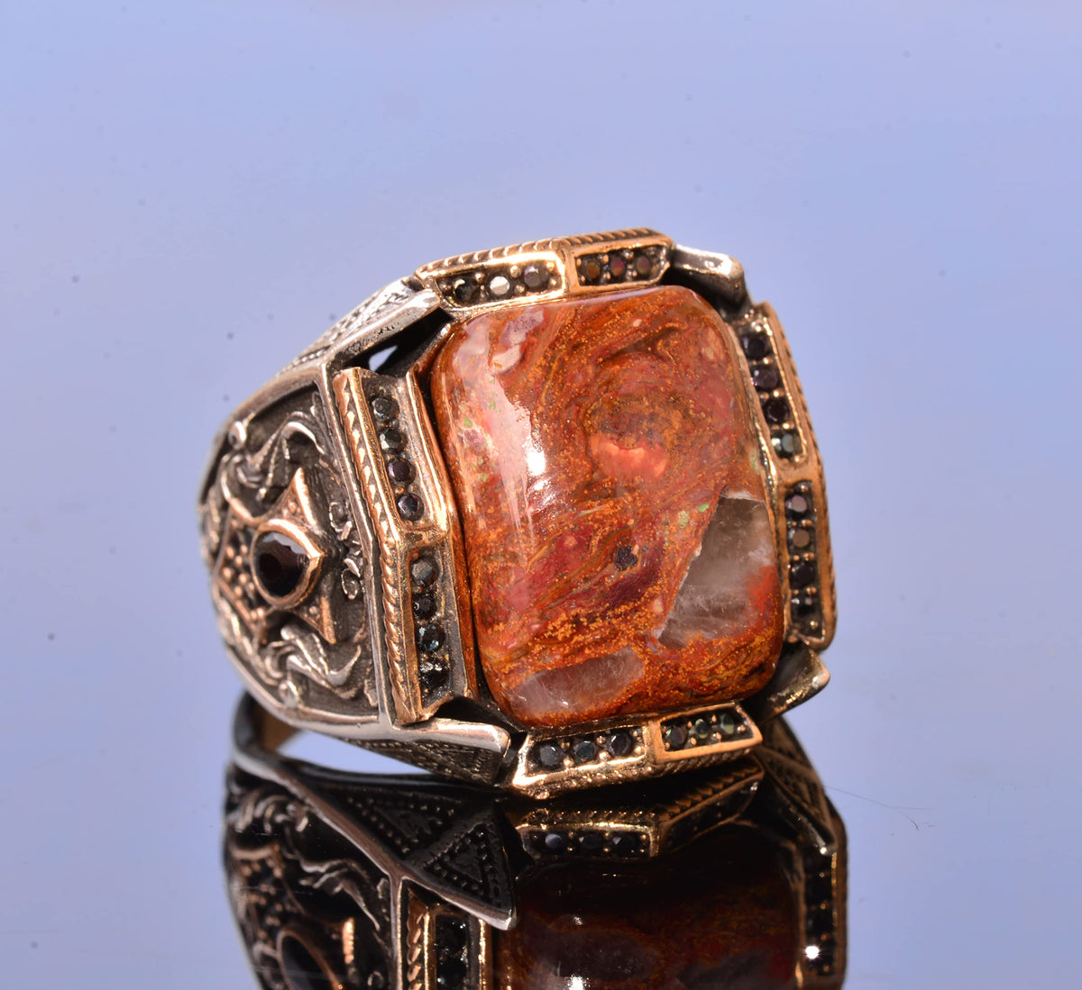 Natural Pietersite Rectangular Stone Ring - 925 Sterling Silver — 3