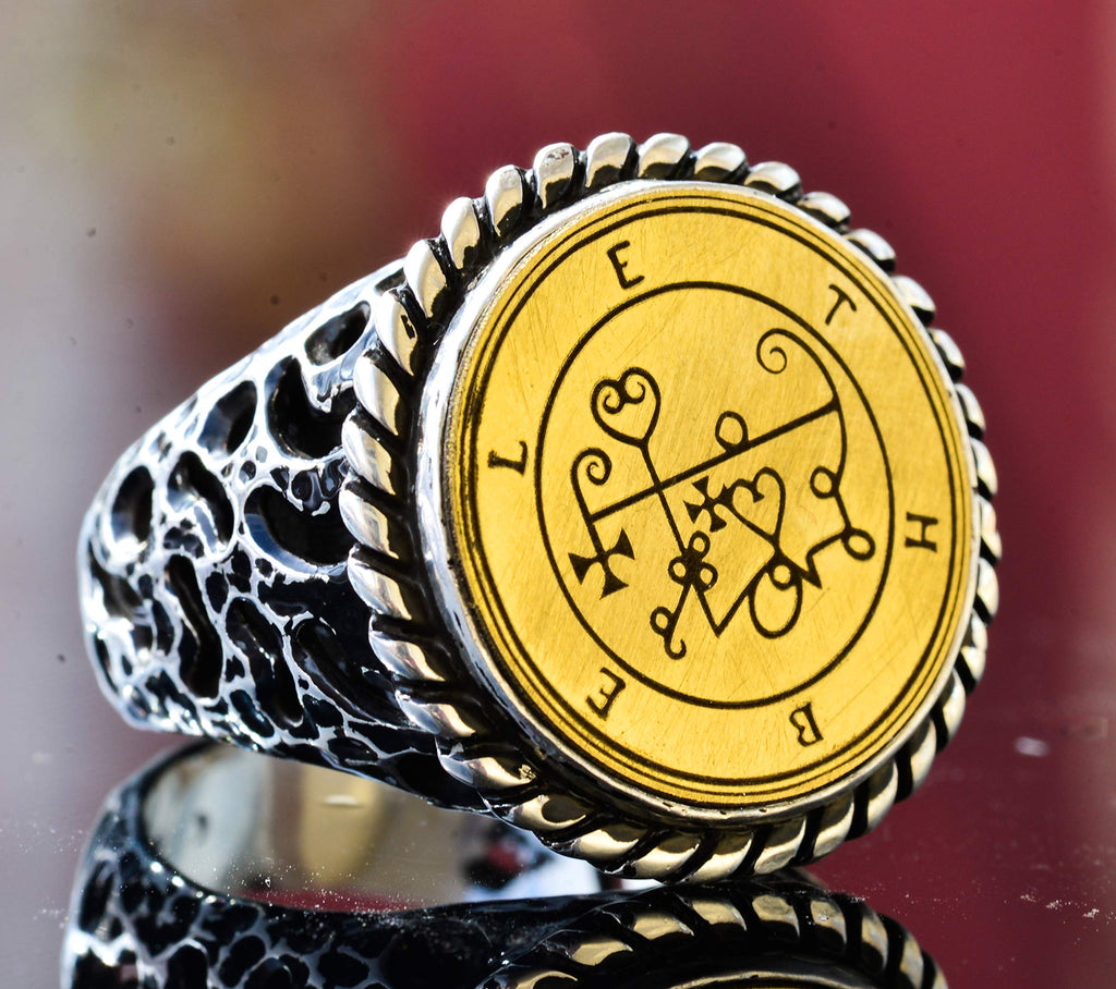 KAMBO Men's Silver Ring - Gold Accented Hidden Seal Amulet — 3
