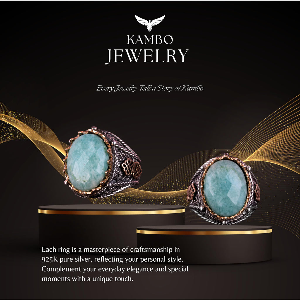 925 Sterling Silver Ring, Natural Stone Ring (Amazonite) — 7