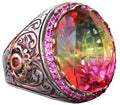 925 Sterling Silver King Ring - Multicolored Artificial Stone - Handmade Men's Jewelry
