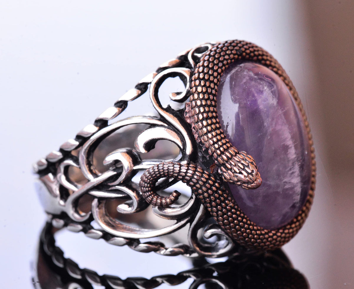 925 Sterling Silver Men's Ring - Handmade Elegance with Amethyst Stone — 4