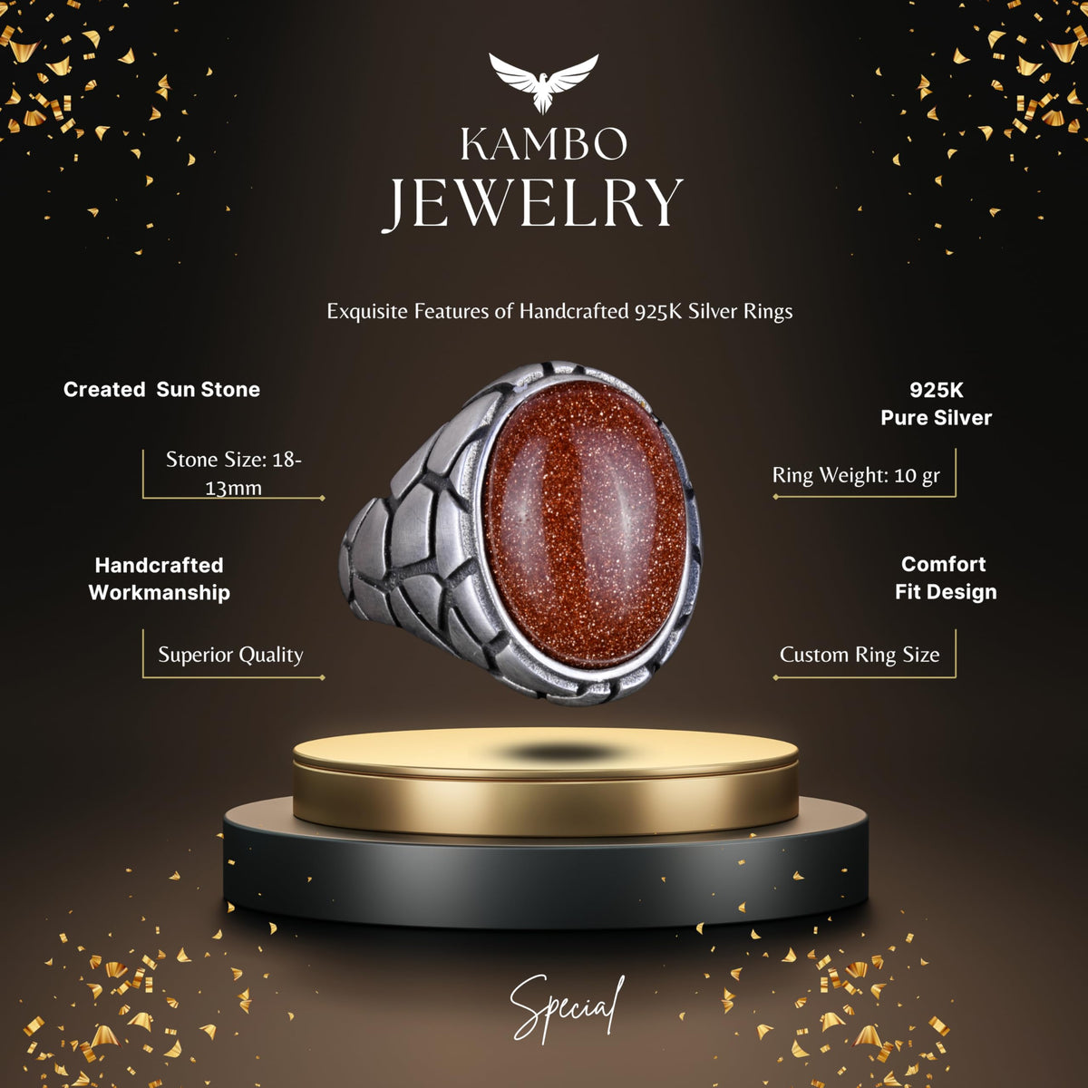 Luxury 925 Sterling Silver Sunstone Ring - Various Collection — 5