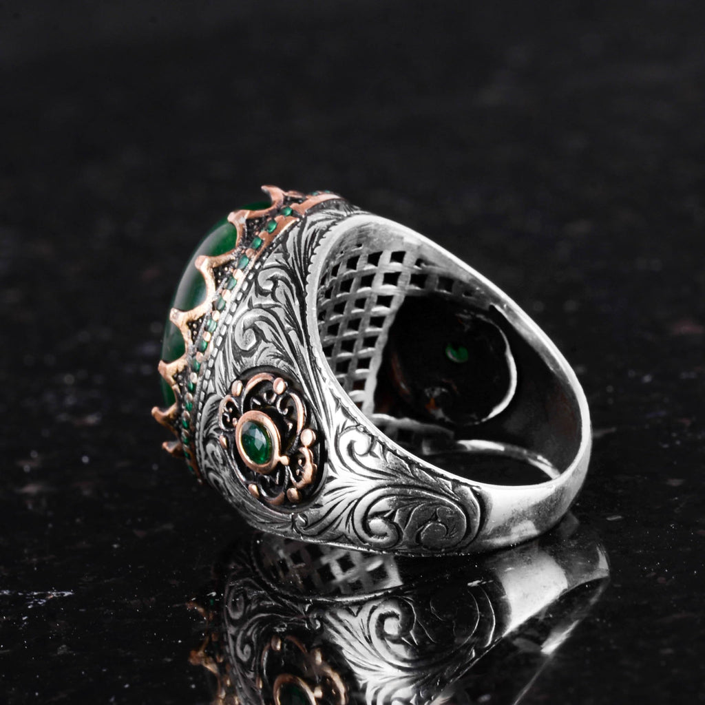 Natural Jade Stone Ring - 925 Sterling Silver Handmade Ring — 7