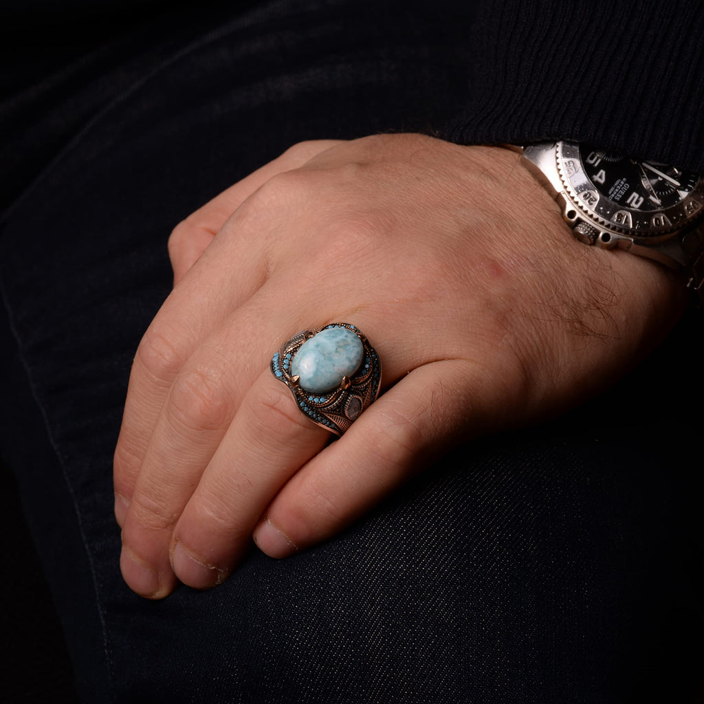 Real Larimar Natural Stone Ring — 7