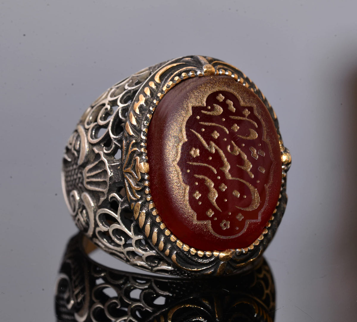 Natural Agate Stone Islamic Ring - 925 Sterling Silver Men's Jewelry — 3