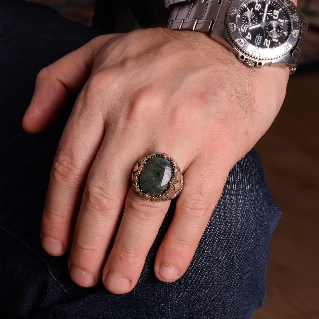 Natural Emerald Stone Silver Ring — 5