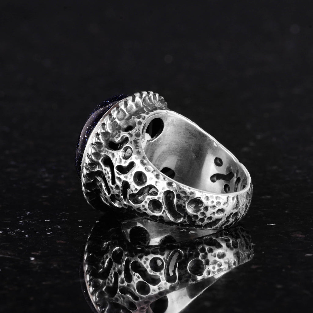 925 Sterling Silver Men's Ring - Handmade Artificial Blue Sunstone Ring - Modern Design — 5