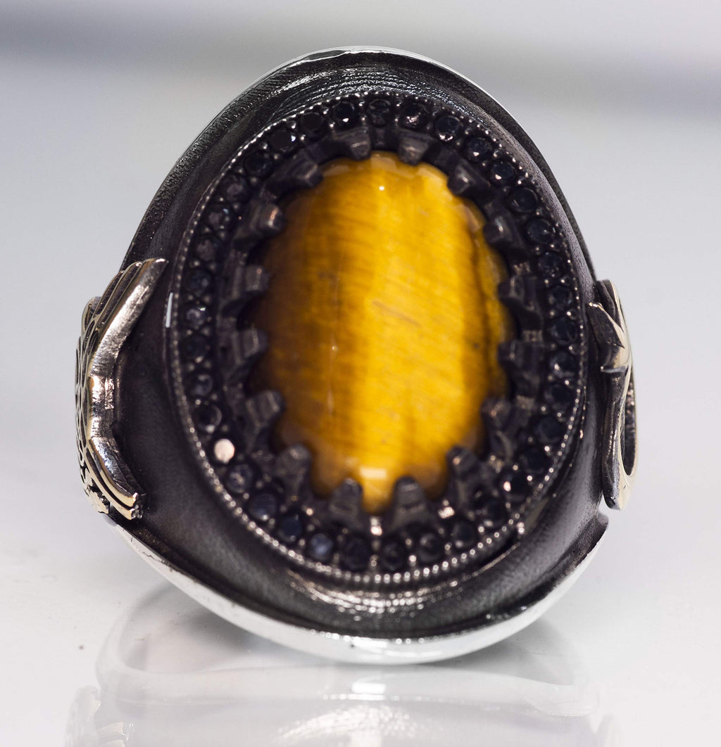 Handcrafted Silver Men's Ring - Natural Tiger's Eye Stone - Power and Protection Design — 3