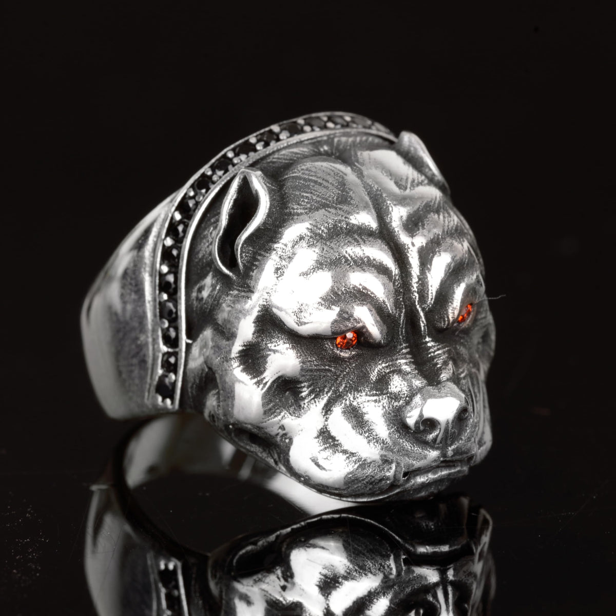 925 Sterling Silver Bulldog Ring, Silver Men's Ring, Animal Figurine Dog Ring — 4
