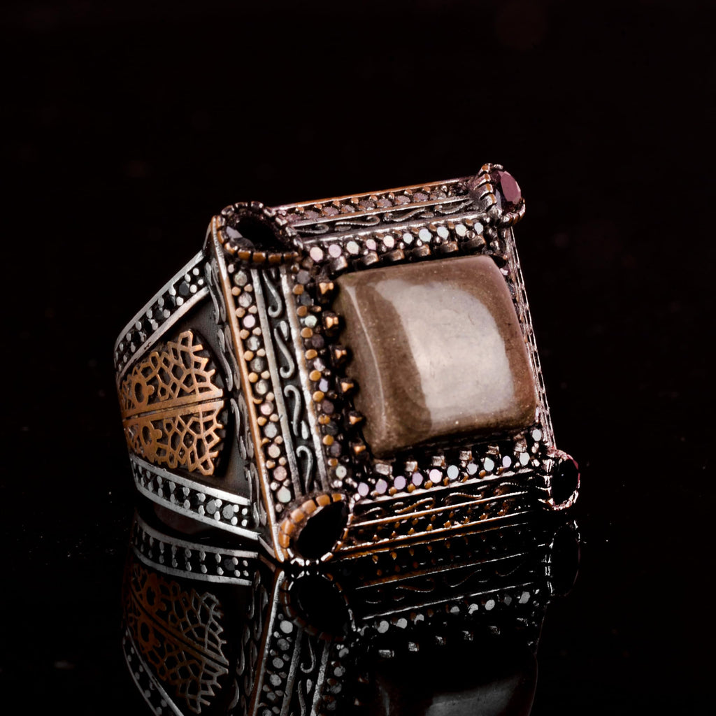 Sultan Ring - Natural Pyrite Stone, 925 Sterling Silver Men's Ring — 5