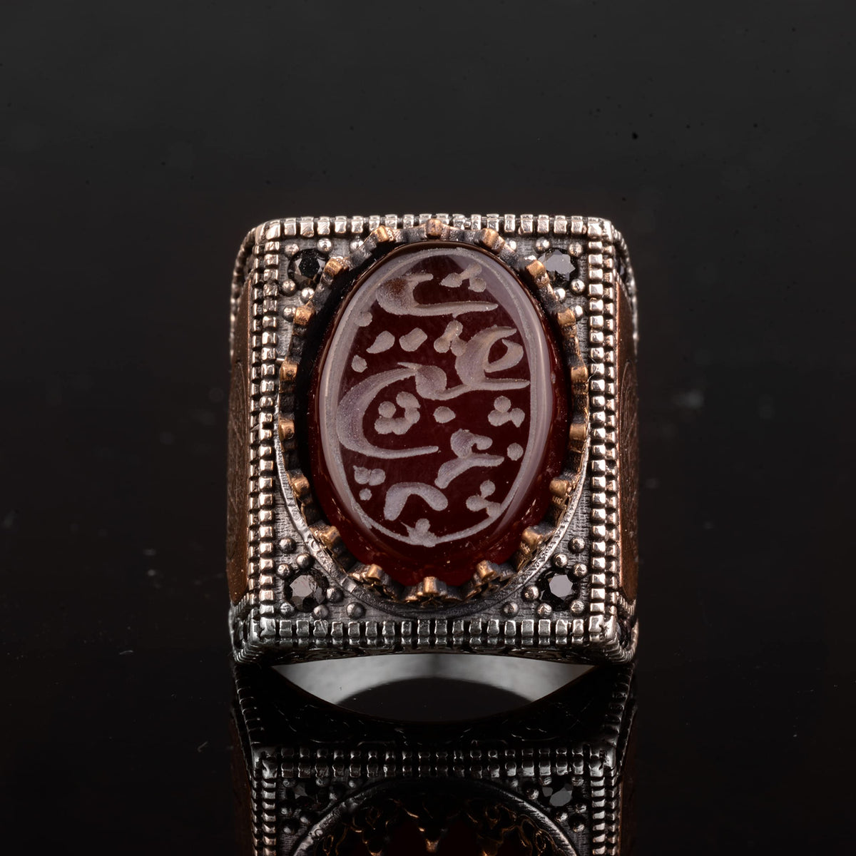 925 Sterling Silver Men's Ring, Islamic Men's Ring, Muslim Ring, Natural Agate Stone — 3