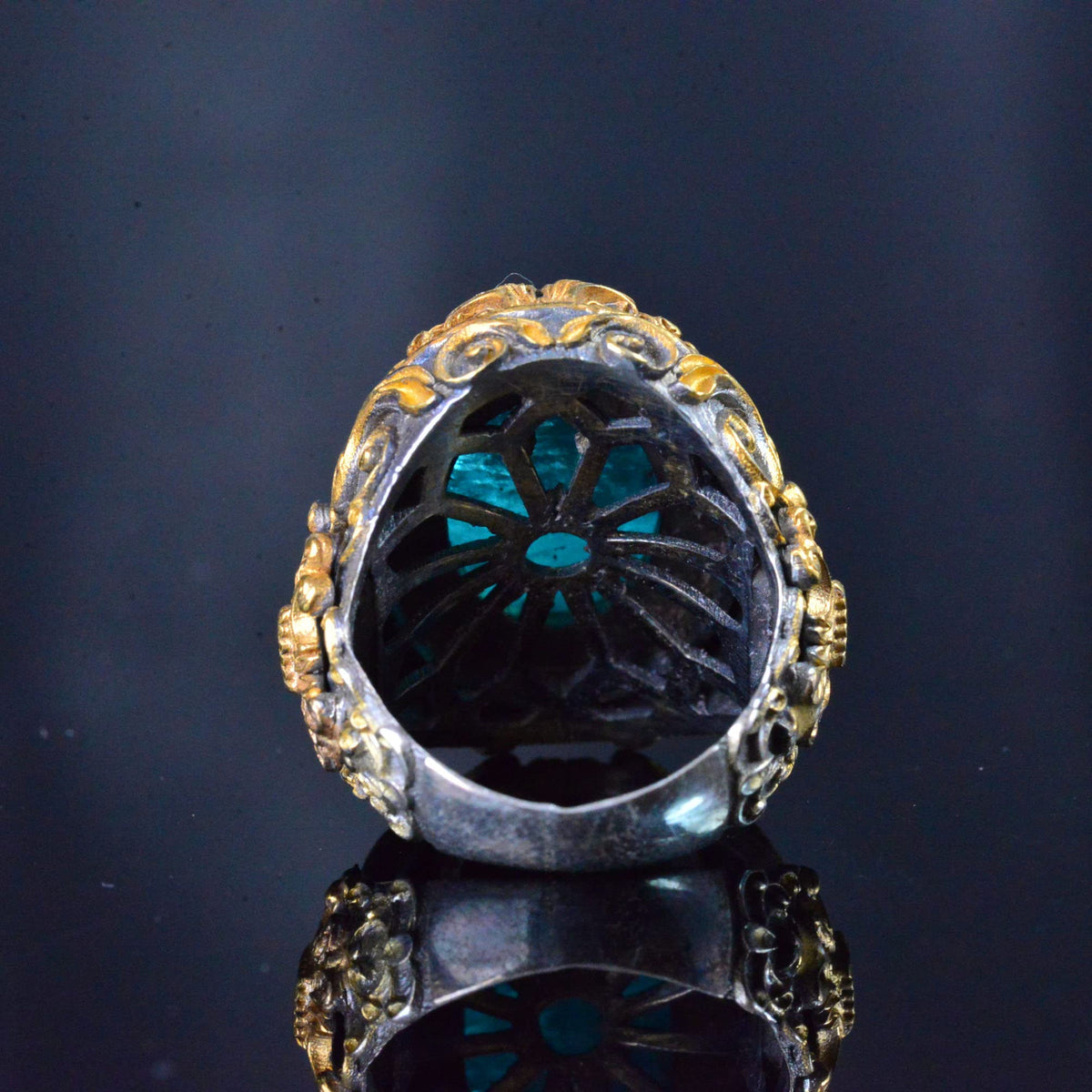 Artificial Paraiba Stone Silver Ring, Rhodium Plated Silver Ring, 925 Sterling Silver Ring, Green — 8