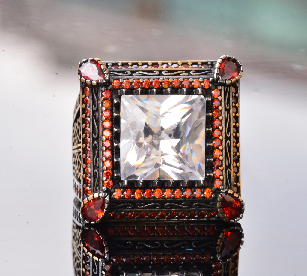 Solid Silver Men's Ring - Special Crystal Stone - Vintage Design — 5