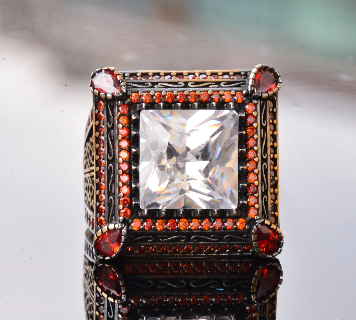 Solid Silver Men's Ring - Special Crystal Stone - Vintage Design — 5