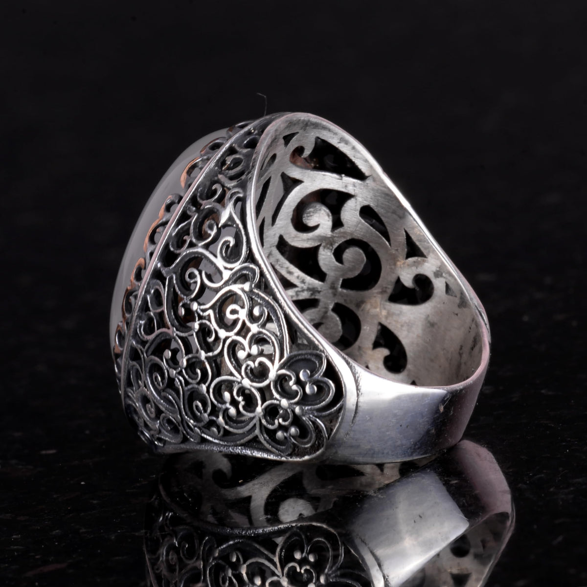 Handmade Silver Men's Large Ring Made with Moonstone — 7