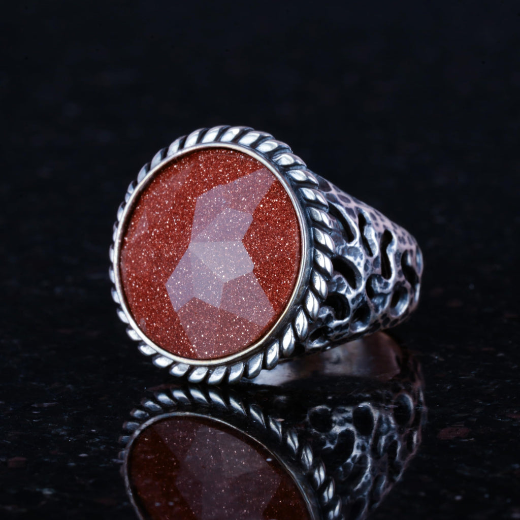 925 Sterling Silver Ring, Men's Ring, Synthetic Gold Star Stone Silver Ring — 5