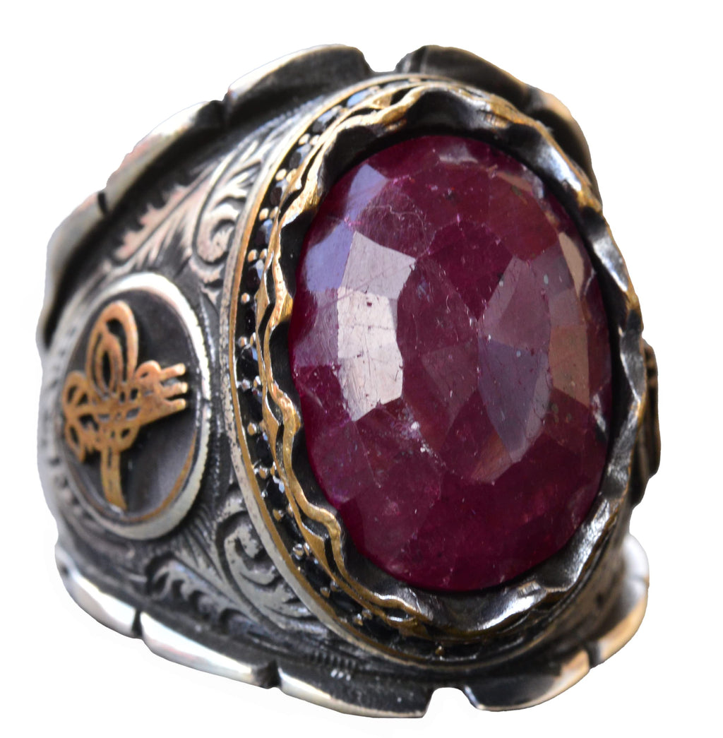 Ottoman Ring, Silver Ring, Natural Ruby Stone Ring, 12.90 Carat, Ethnic Design