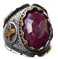Ottoman Ring, Silver Ring, Natural Ruby Stone Ring, 12.90 Carat, Ethnic Design