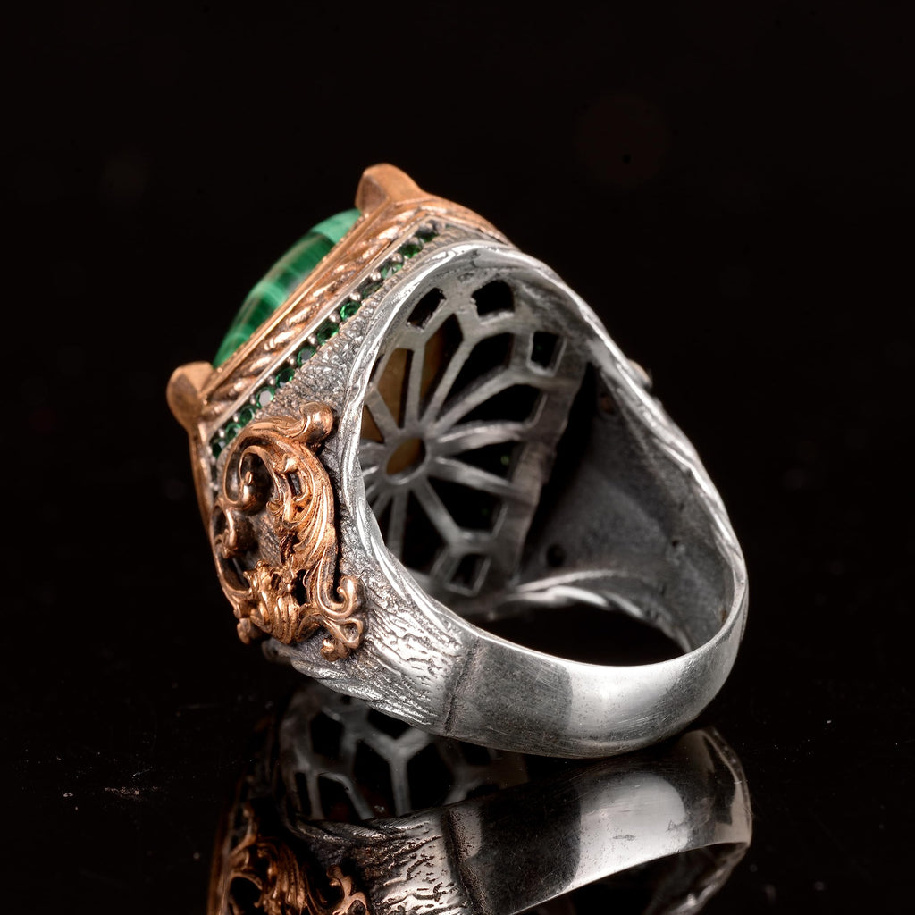 925 Sterling Silver Handcrafted Vintage Design Men's Ring - Natural Malachite — 6