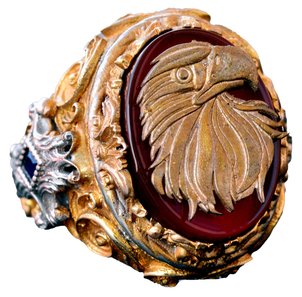 Handmade Hawk Ring - 925 Sterling Silver Gold Plated