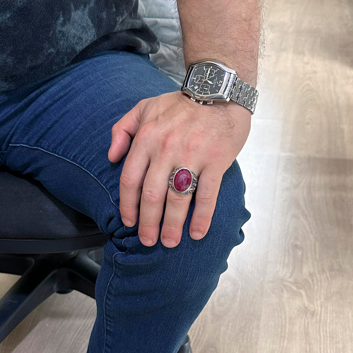 Natural Ruby Stone Ring, 925 Sterling Silver Ring — 3