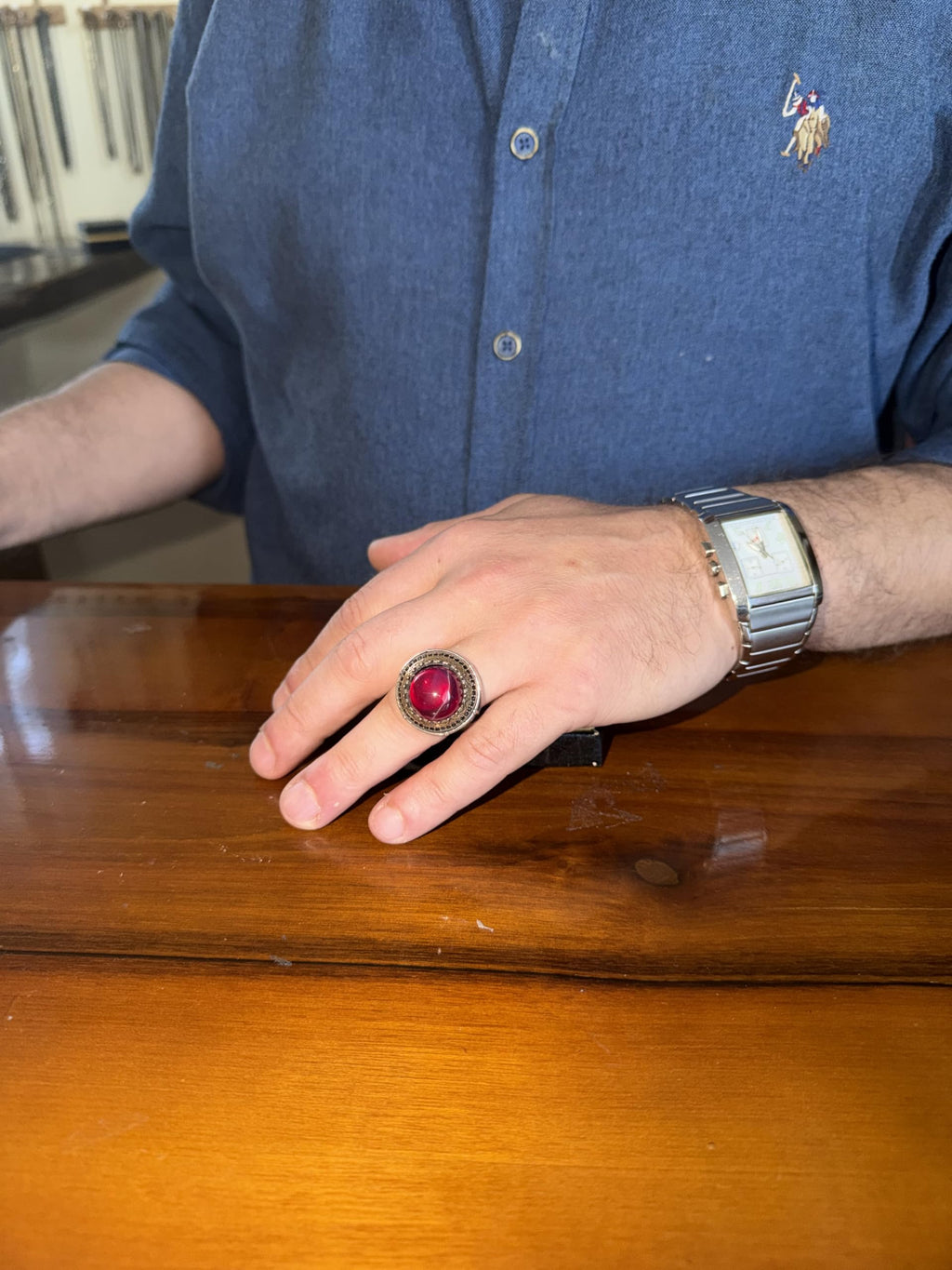 KAMBO Stone 925 Sterling Silver Men's Round Ring with Bronze Detail Vintage Ottoman Style Handmade Silver Ring (Star Ruby) — 2