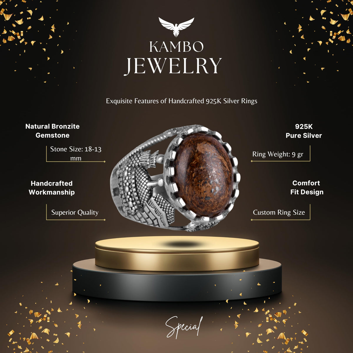 Natural Bronzite Stone Ring — 2