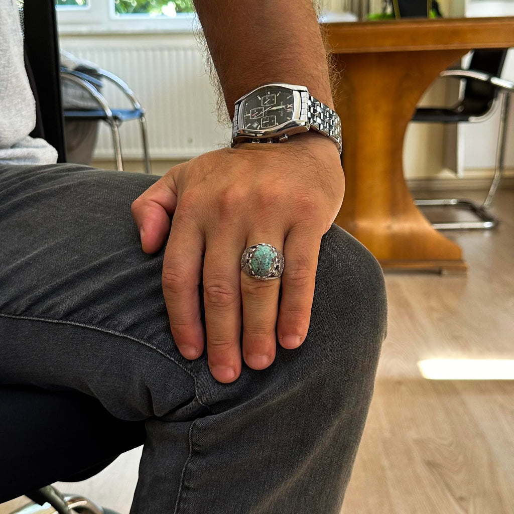 Natural Arizona Turquoise Stone Ring, 925 Sterling Silver Ring (Model-2) — 3