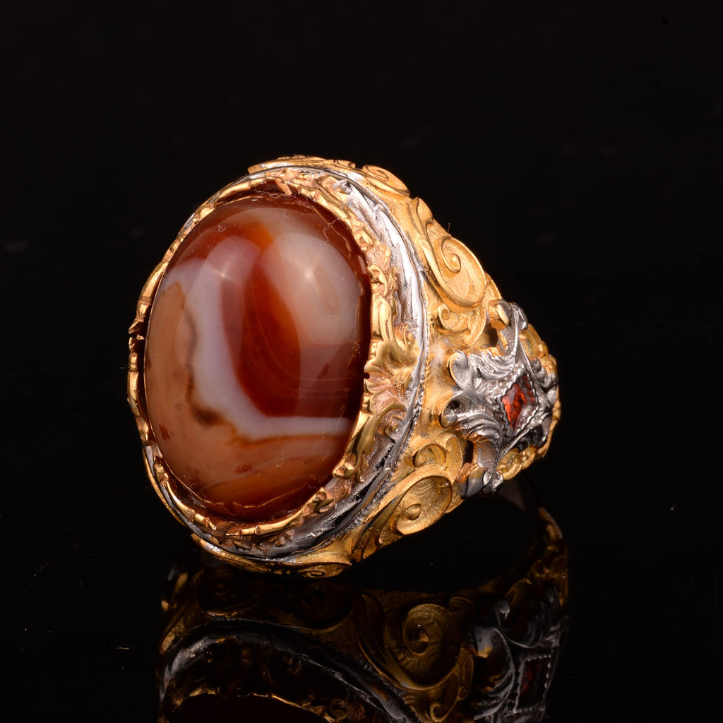 Natural Wood Stone Men's Ring, 925 Sterling Silver Ring — 6