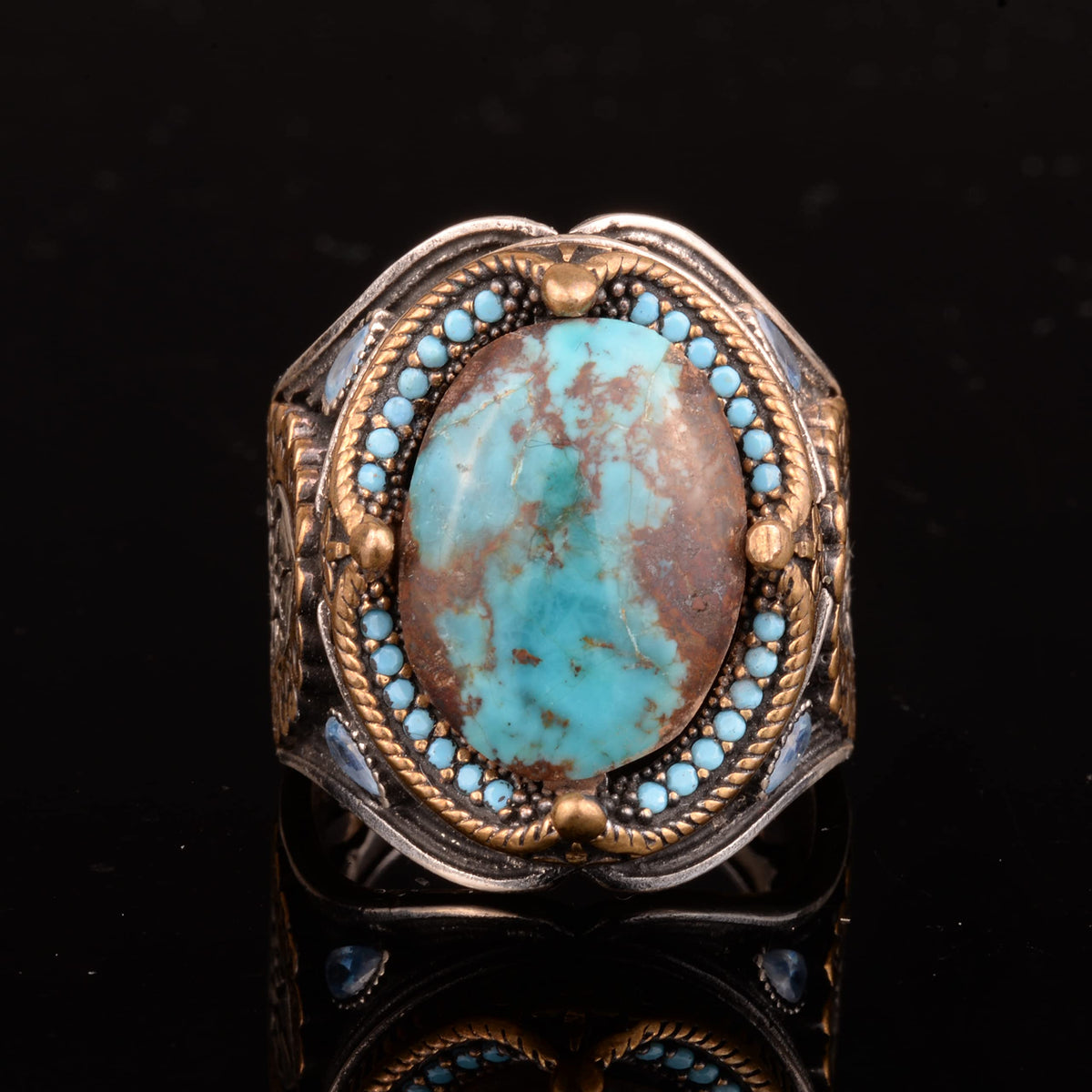 925 Sterling Silver Natural Arizona Turquoise Stone Ring, Oval Silver Ring — 3