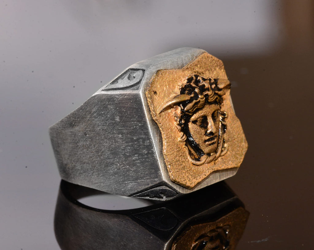 925K Silver Men's Ring - Seal Ring - Handmade Ring (Medusa) — 4