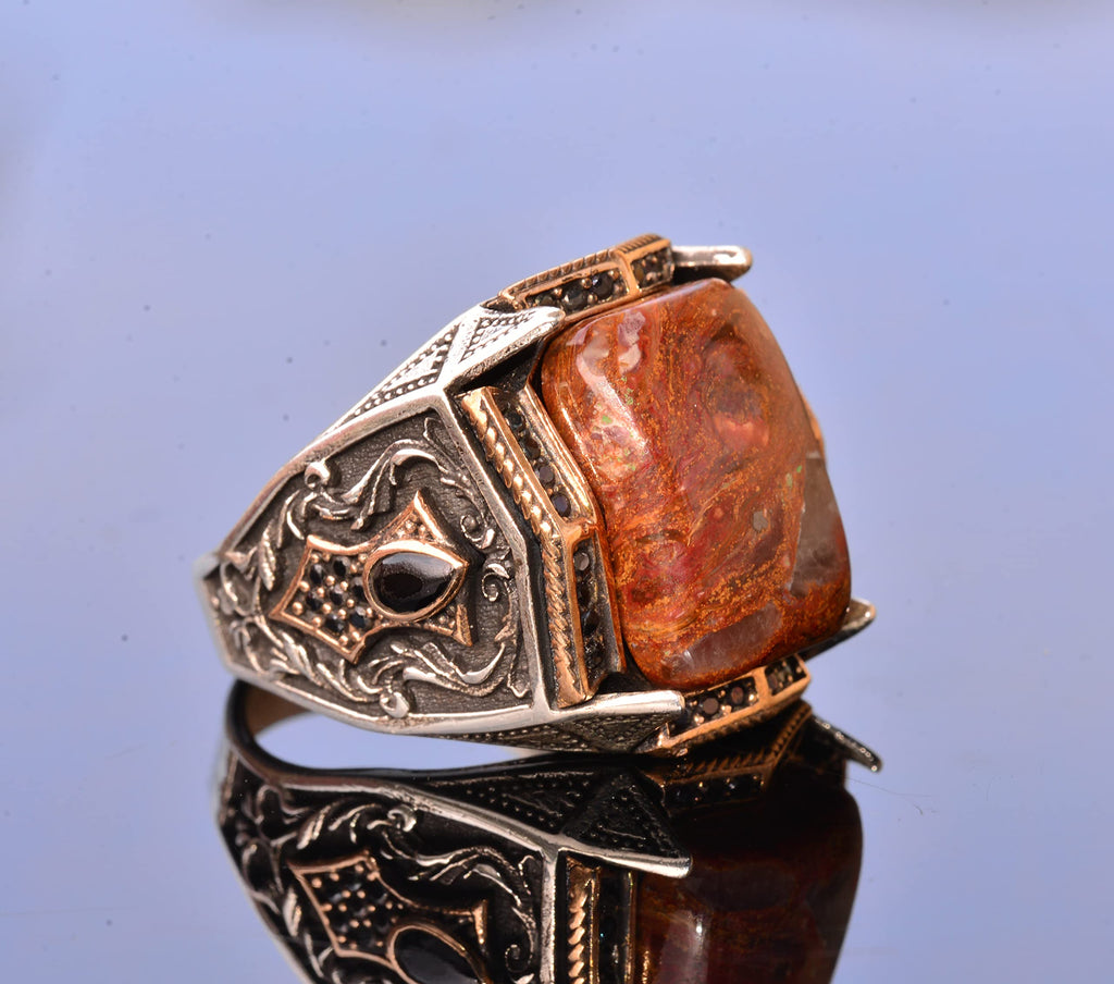 Natural Pietersite Rectangular Stone Ring - 925 Sterling Silver — 4
