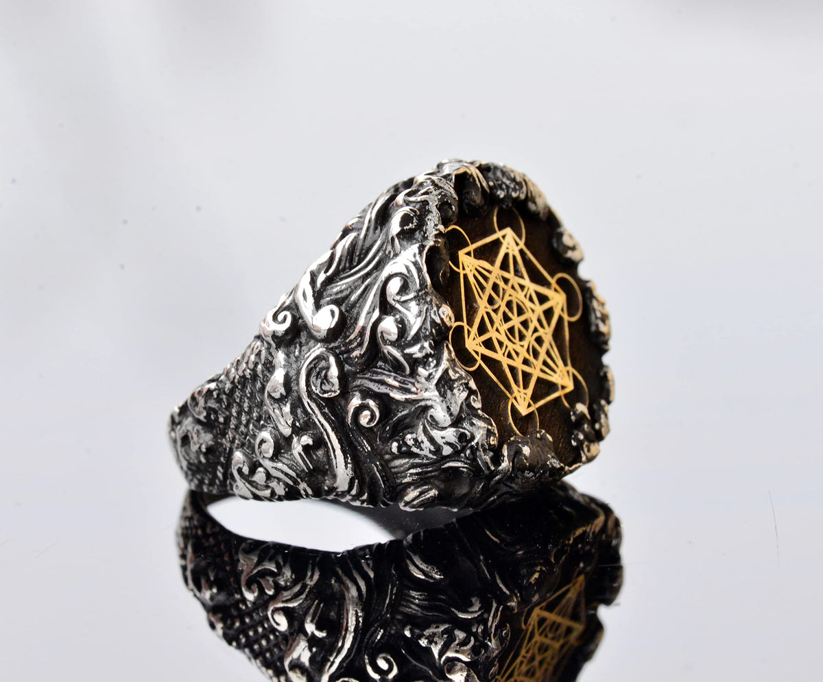 Sacred Geometry Men's Ring, 925 Sterling Silver Metatron Cube Design — 4