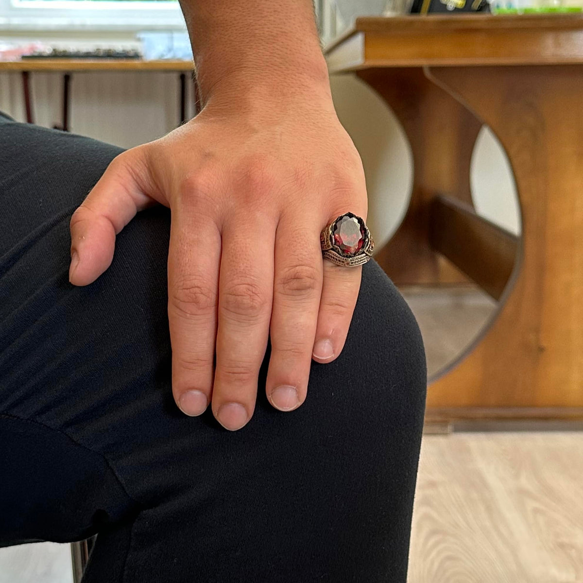 KAMBO 925 Sterling Silver Ring - Created Stone Ring - Handmade Unique Ring - Elegant Ring (Created Garnet) — 3