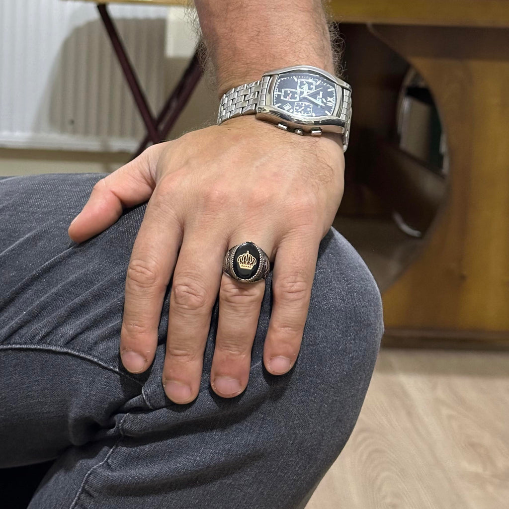 Stamped Ring - Men's Ring - 925 Sterling Silver Handmade Men's Ring (Royal Crown) — 3