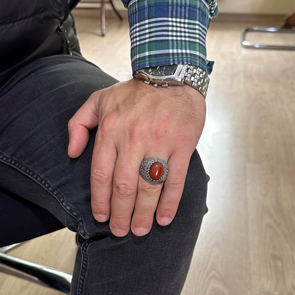 Natural Red Bloodstone Ring - 925 Sterling Silver Men's Ring — 3