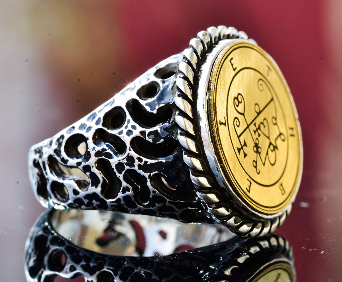KAMBO Men's Silver Ring - Gold Accented Hidden Seal Amulet — 4