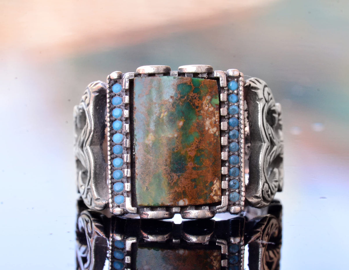 Handmade 925 Sterling Silver Men's Ring - Real Arizona Turquoise Stone — 2