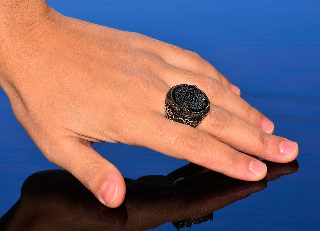 Handmade Solomon's Seal Ring, Black Onyx Stone, Islamic Men's Ring, 925 Sterling Silver Ring (Onyx) — 6